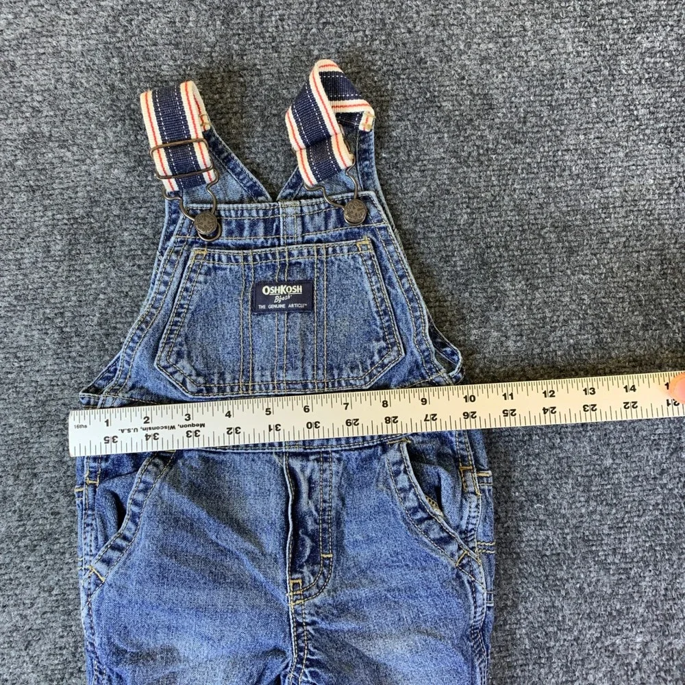 Vintage OshKosh B'gosh Denim‎ Overalls Baby 12M Blue Striped Straps Carpenter